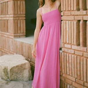 Z Supply Pink Smocked Midi Dress